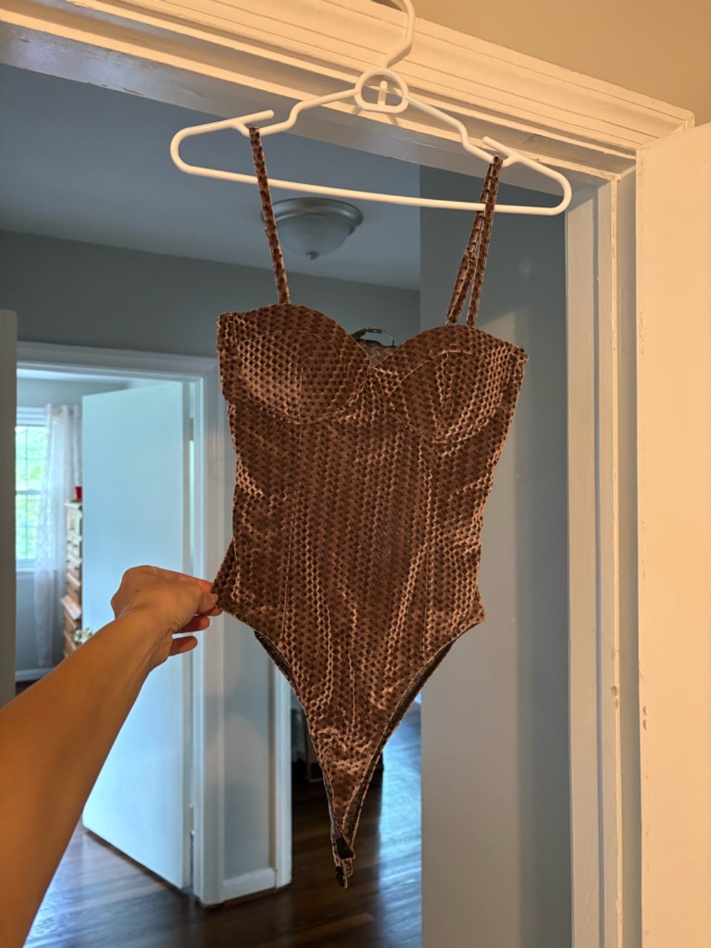 Velvet Textured Mauve One-Piece Bodysuit
